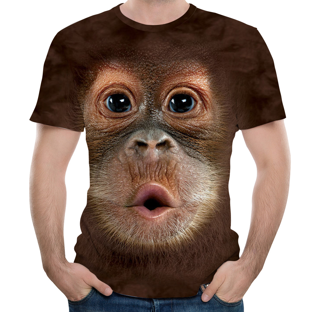 Summer Fashion 3D Monkey Singing Illustration Print Men's Round Neck T-shirt