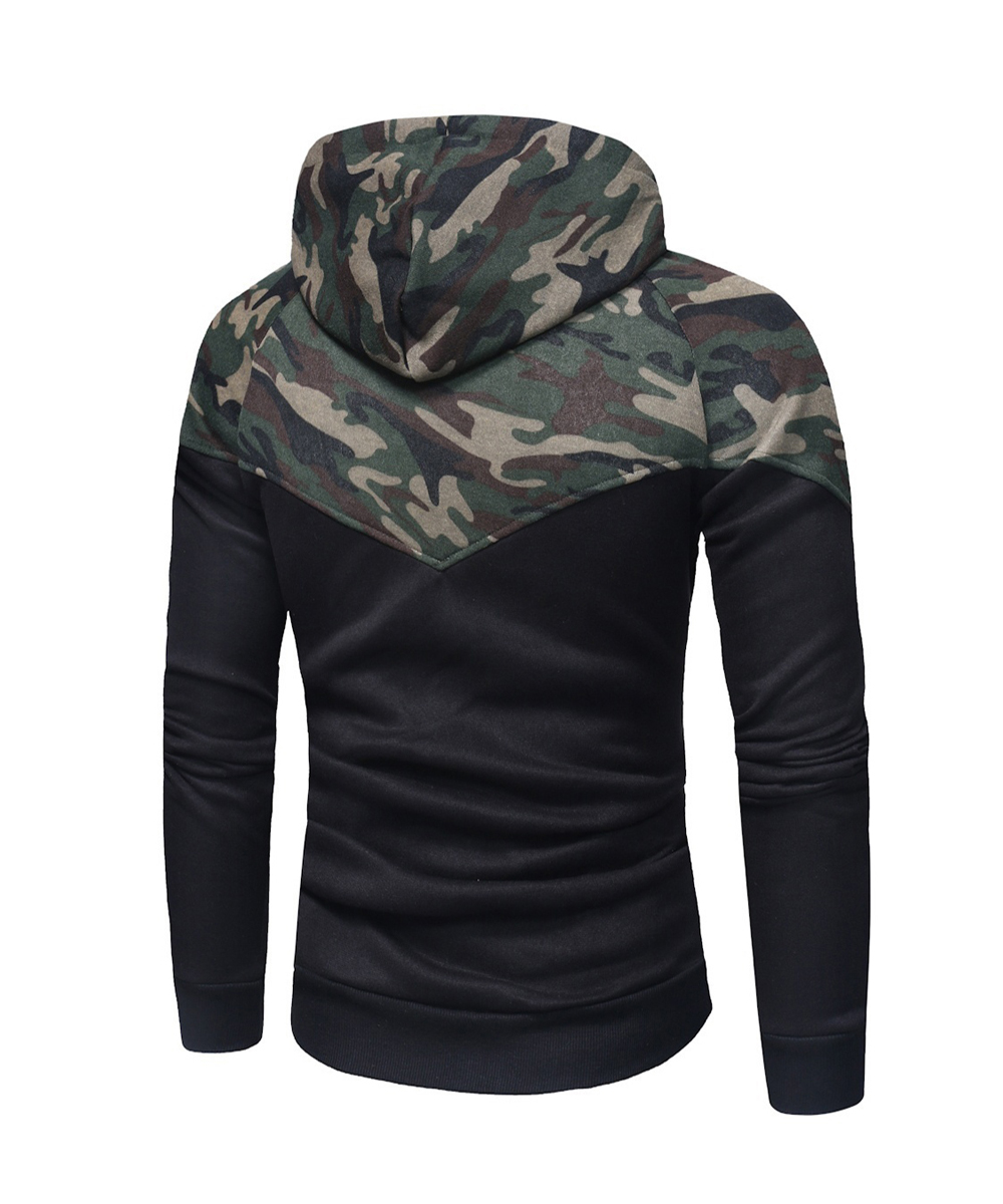 Classic Camo Stitching Men's Casual Slim Zipper Hoodie