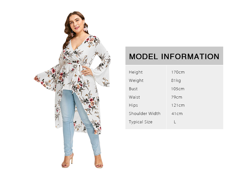 Plus Size Flower Bell Sleeve Blouse