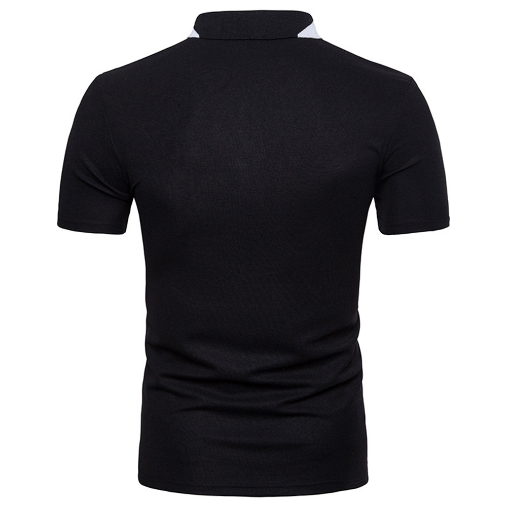 New European Men's Collar Color Matching Short-Sleeved T-Shirt - Black ...