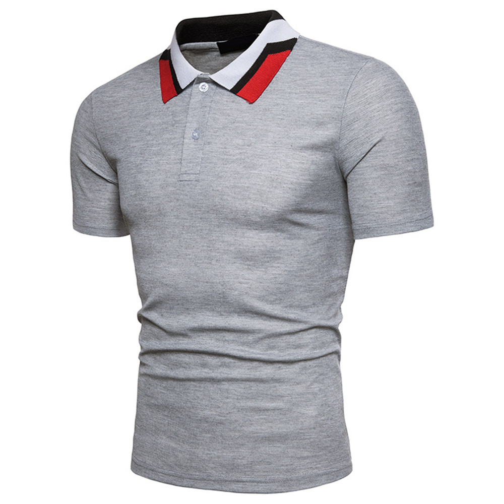 New European Men's Collar Color Matching Short-Sleeved T-Shirt - Black ...