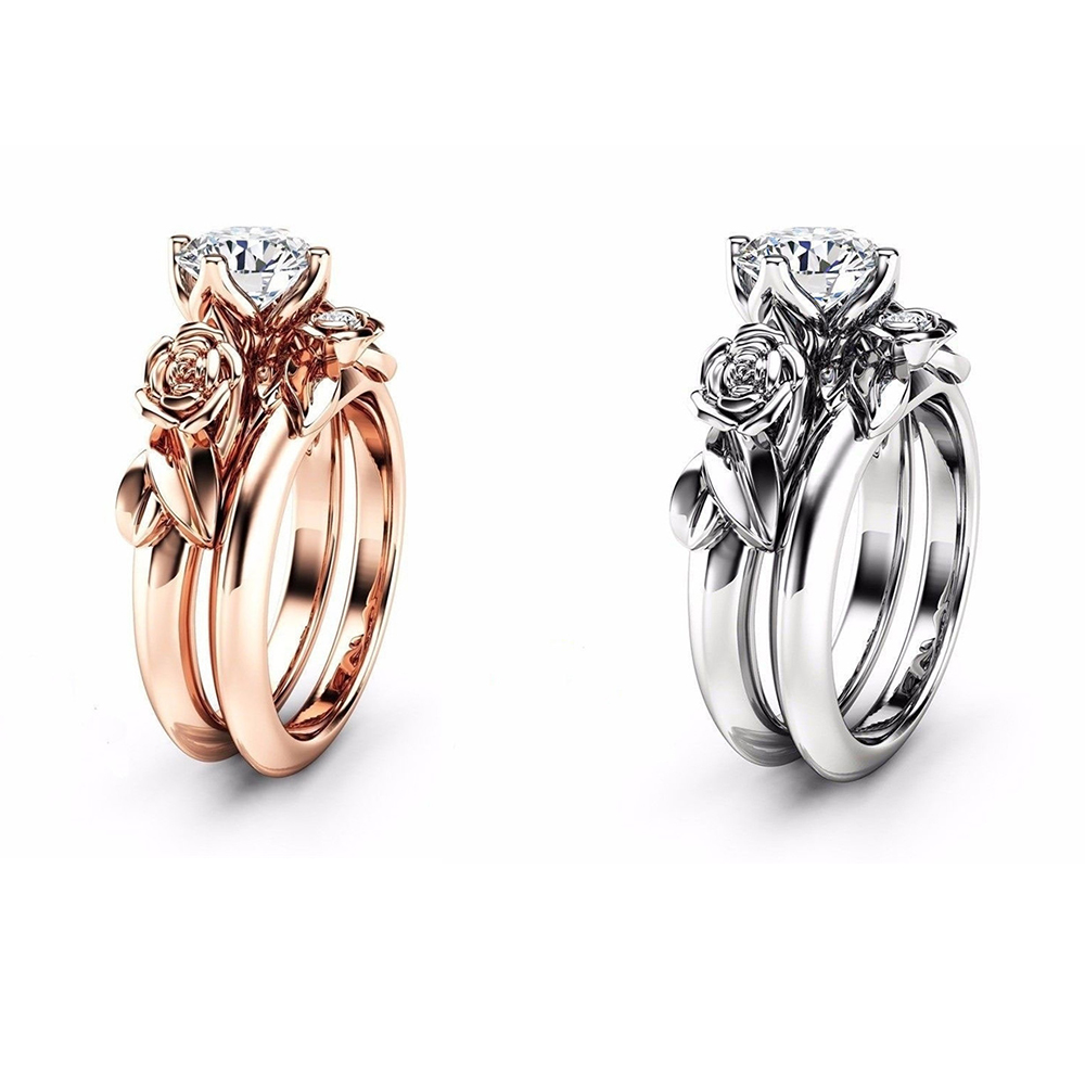 Rose Flower Diamond Couple Rings
