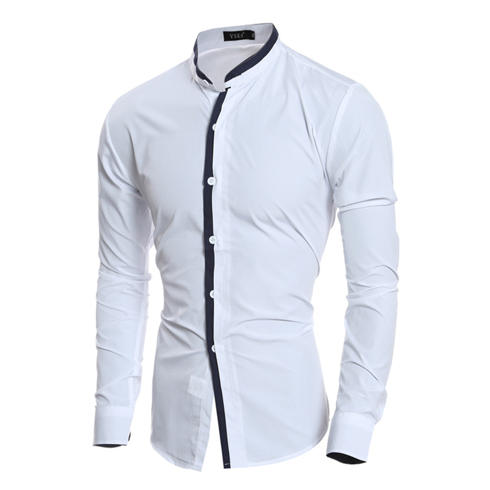 New Fashion Collar Color Matching Men's Casual Slim Long Sleeve Shirt