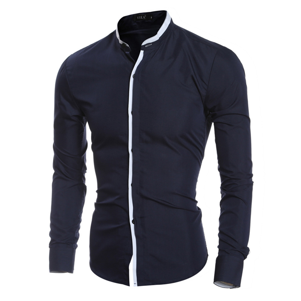 New Fashion Collar Color Matching Men's Casual Slim Long Sleeve Shirt