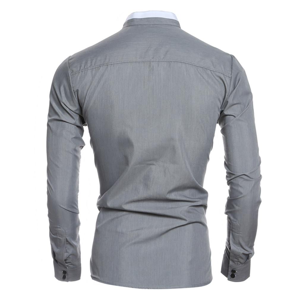 New Fashion Collar Color Matching Men's Casual Slim Long Sleeve Shirt