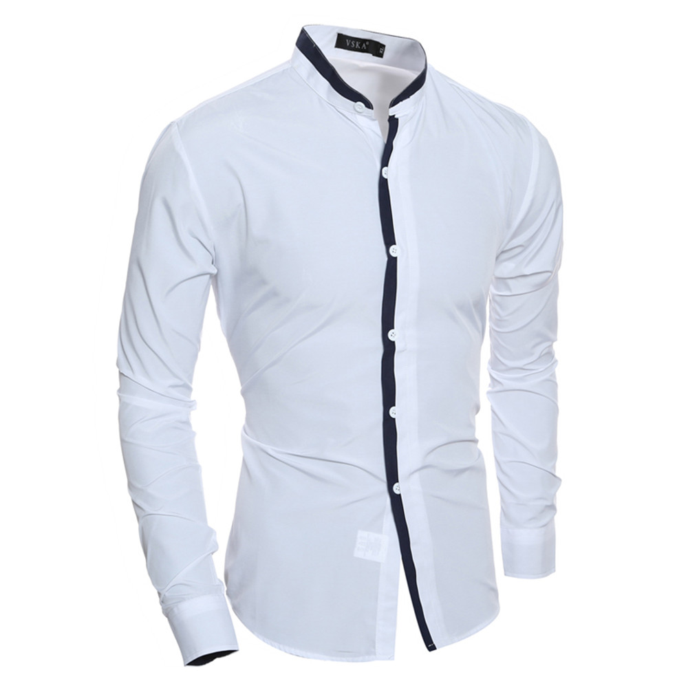 New Fashion Collar Color Matching Men's Casual Slim Long Sleeve Shirt