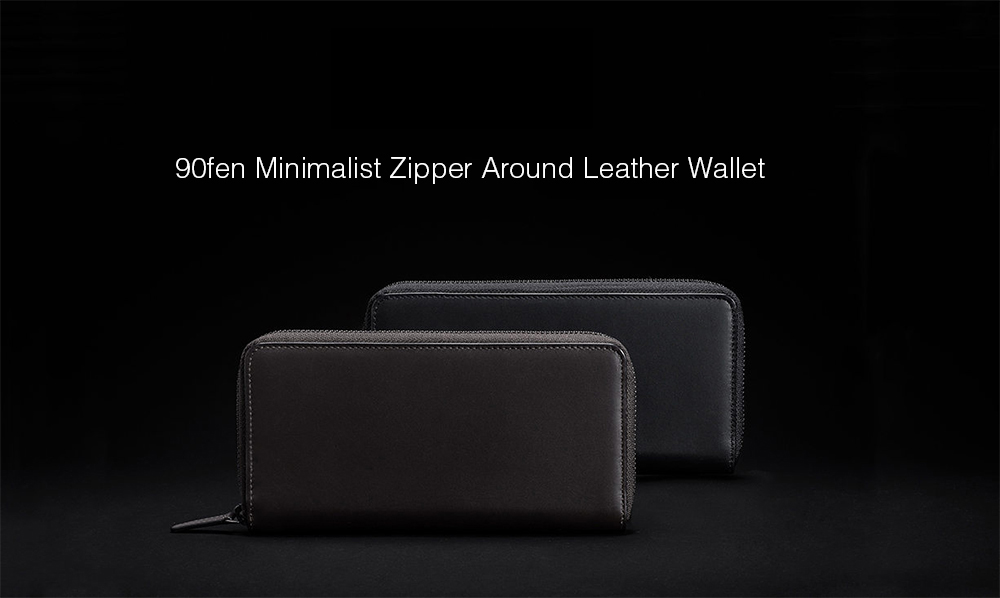 90fen Business Minimalist Zipper Around Leather Wallet for Men