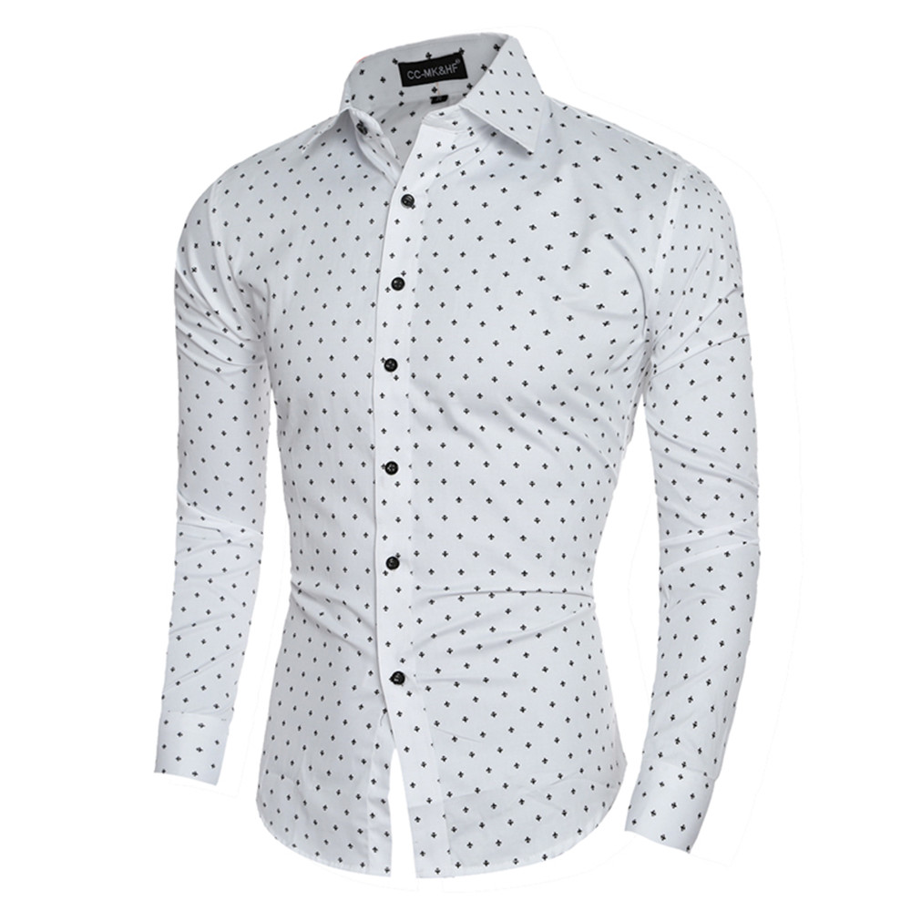 Boutique Cotton Small Aircraft Print Men's Casual Slim Long-Sleeved Shirt