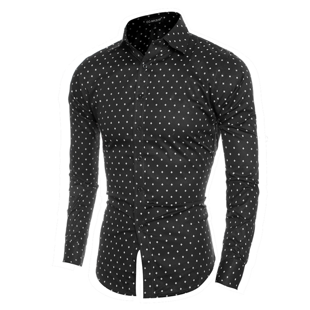Boutique Cotton Small Aircraft Print Men's Casual Slim Long-Sleeved Shirt