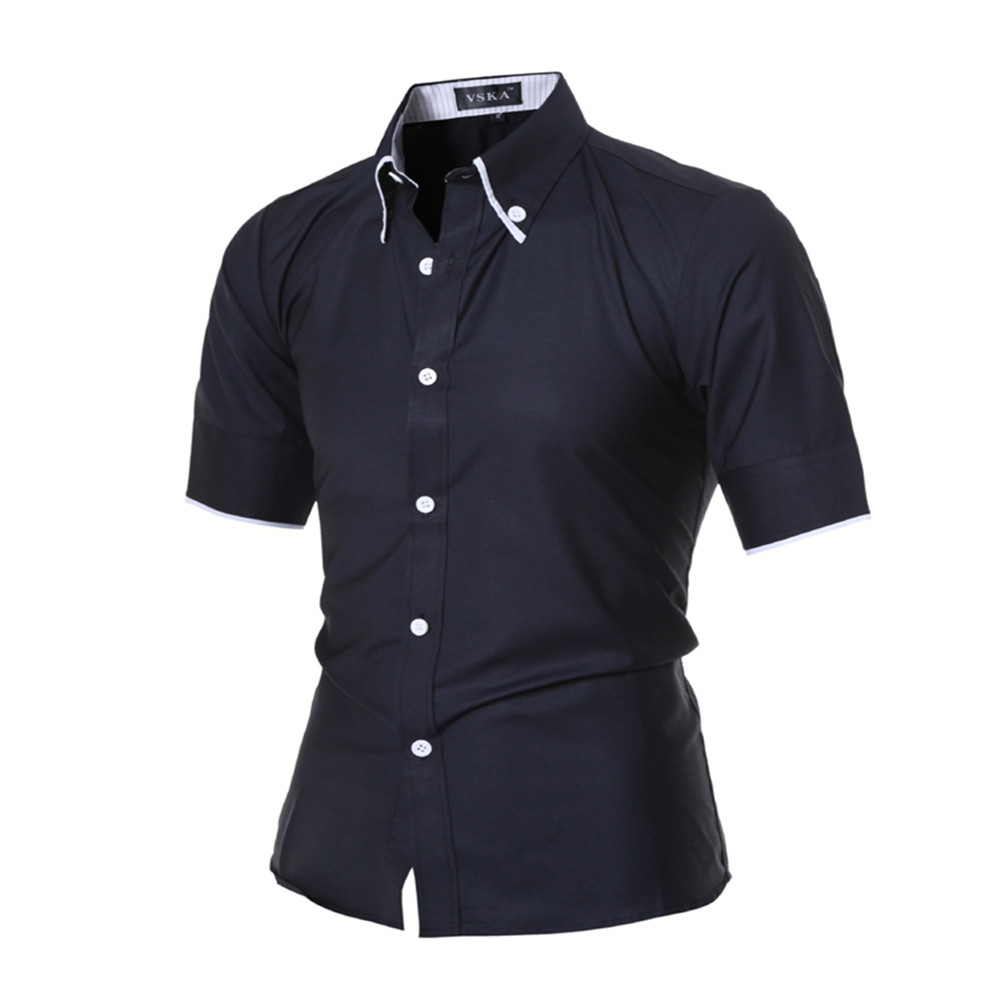 New Fashion Edging Lined Stripes Men's Slim Short-Sleeved Shirt