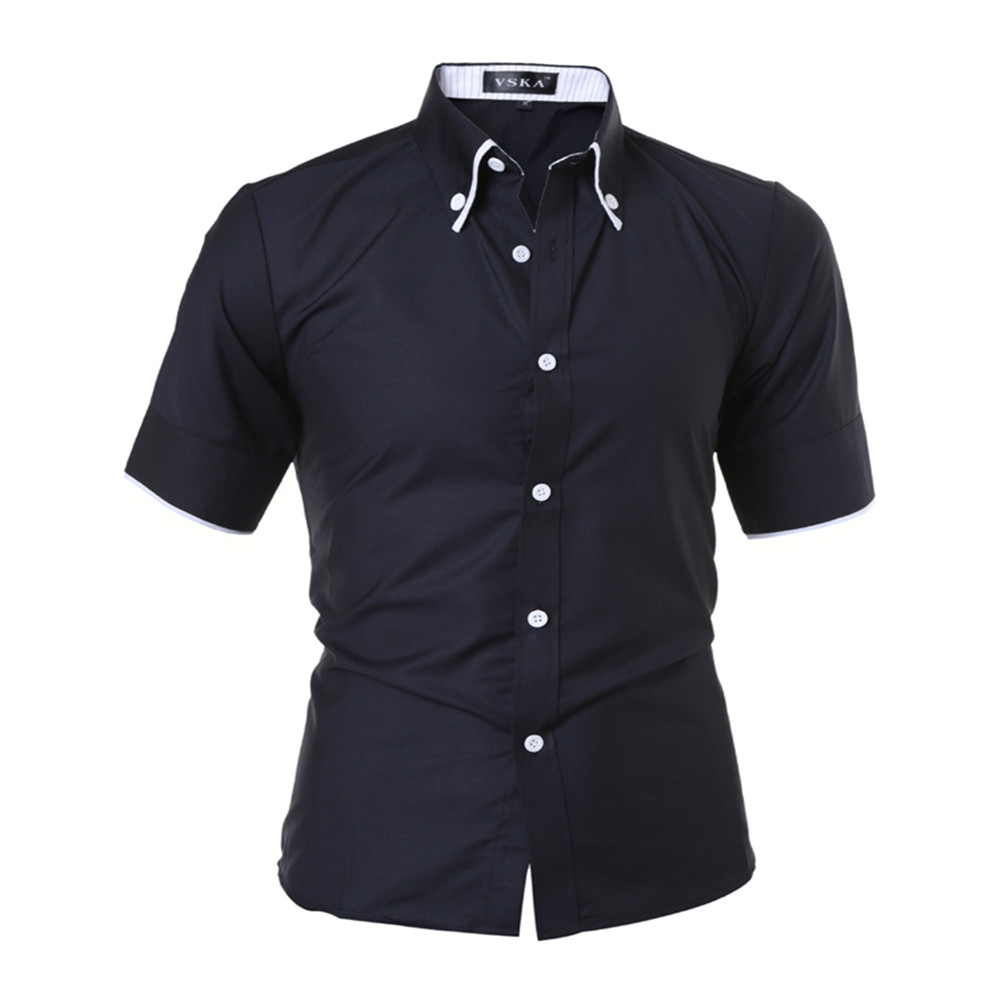 New Fashion Edging Lined Stripes Men's Slim Short-Sleeved Shirt