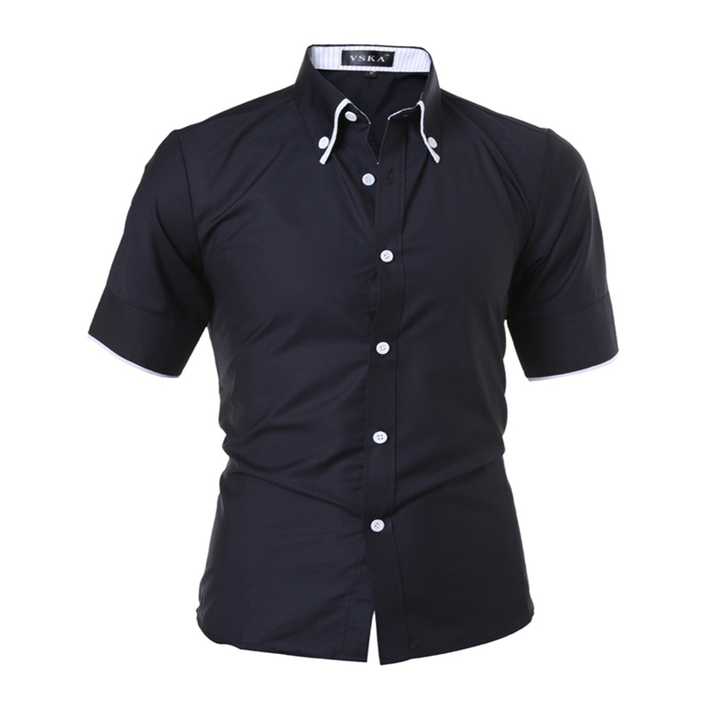 New Fashion Edging Lined Stripes Men's Slim Short-Sleeved Shirt - White ...