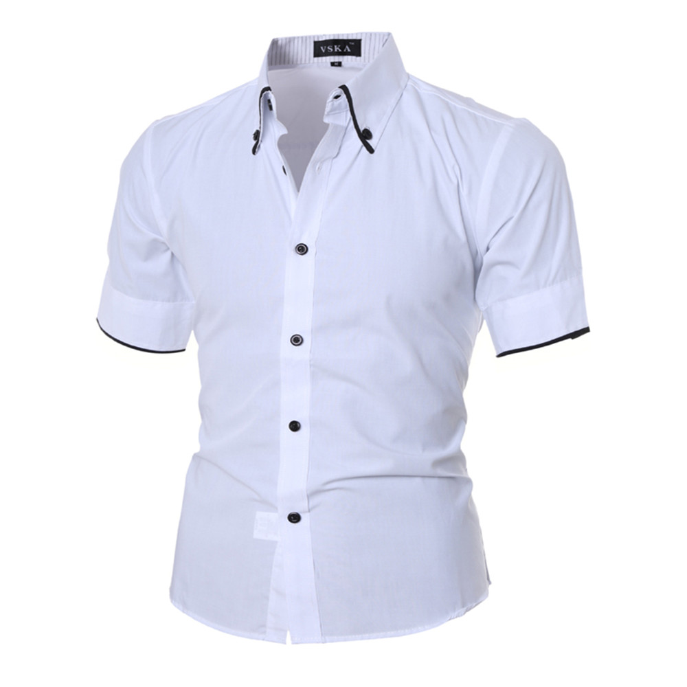 New Fashion Edging Lined Stripes Men's Slim Short-Sleeved Shirt