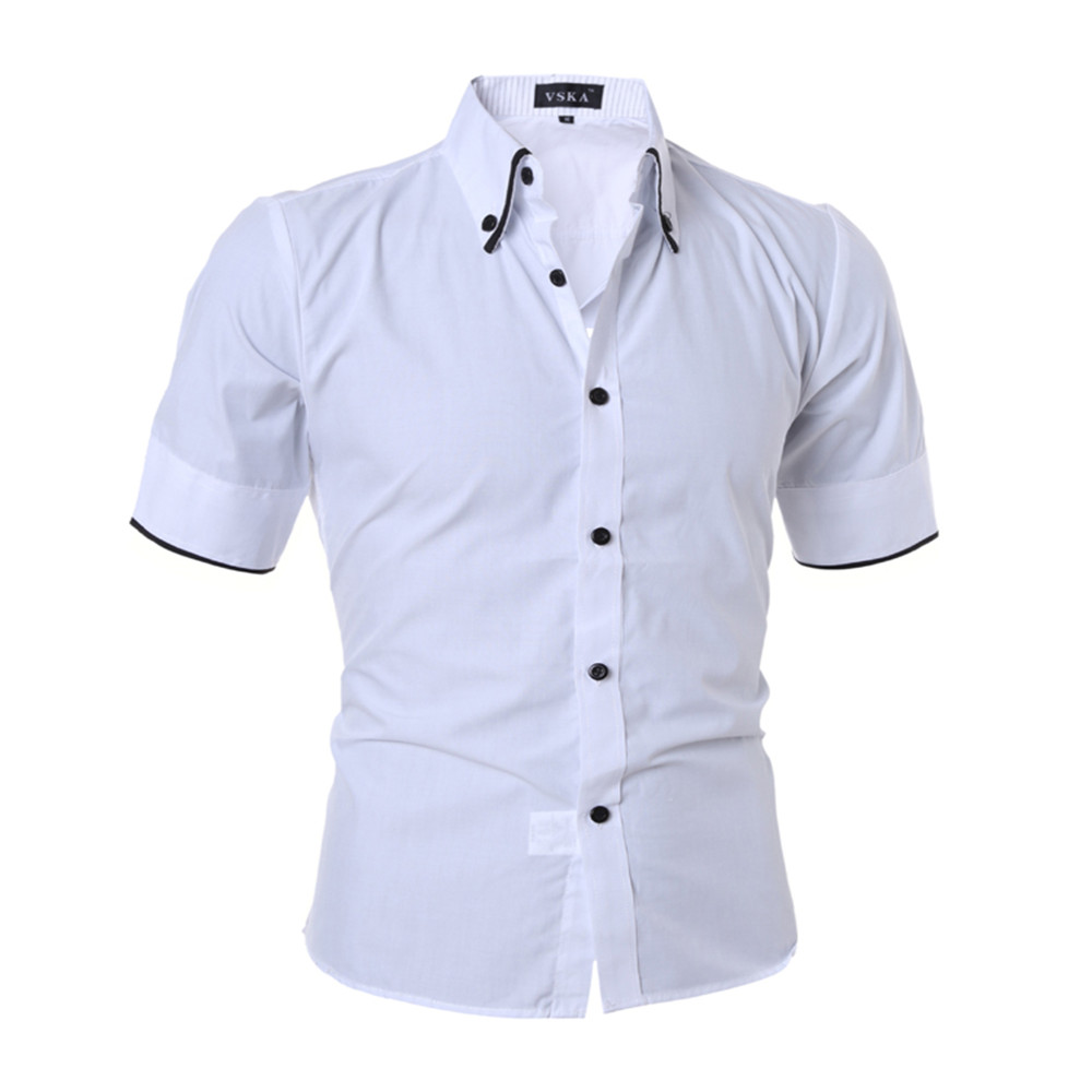 New Fashion Edging Lined Stripes Men's Slim Short-Sleeved Shirt