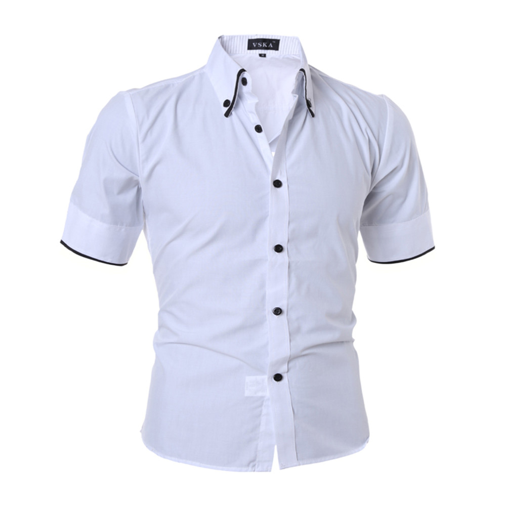 New Fashion Edging Lined Stripes Men's Slim Short-Sleeved Shirt - White ...