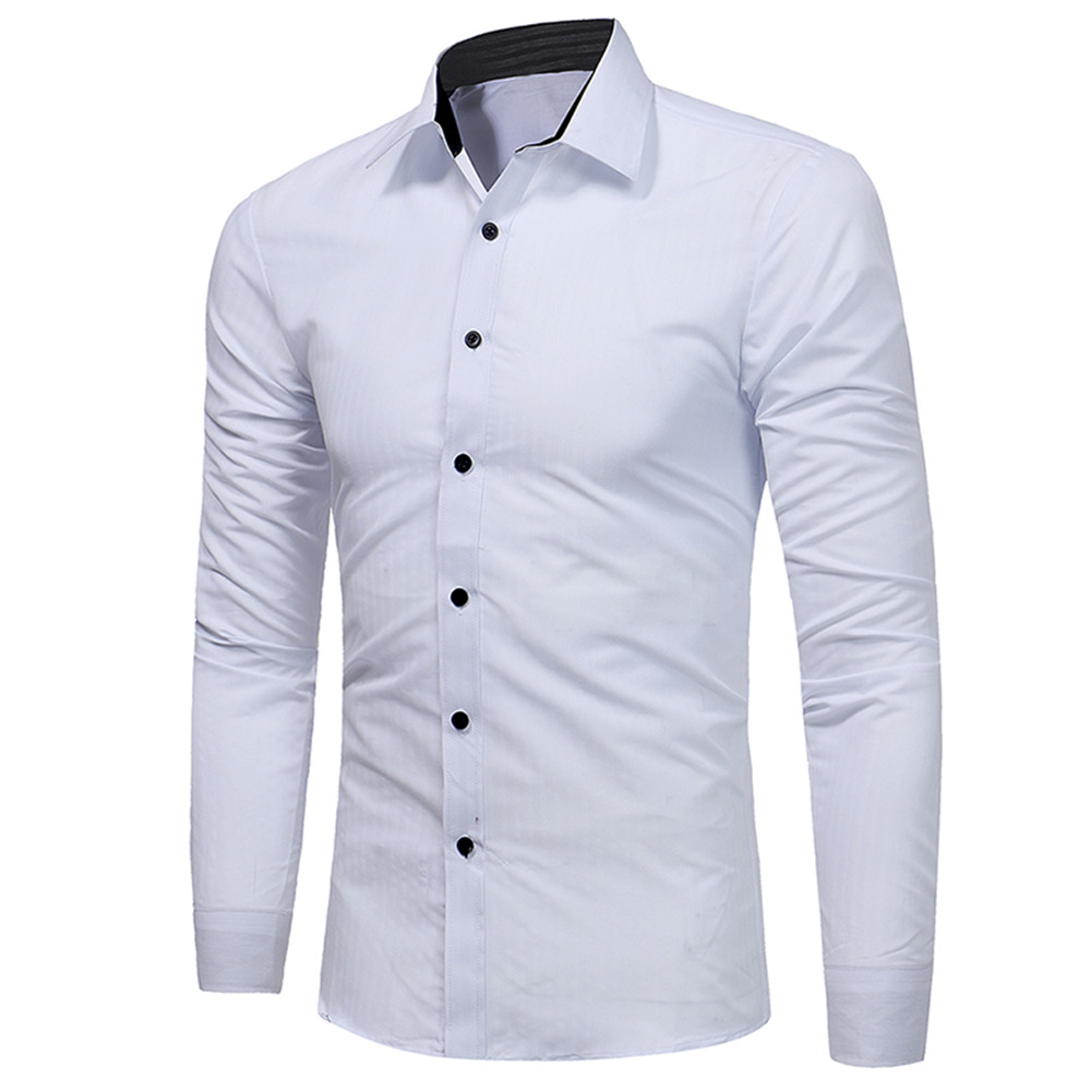 New Classic Dark Striped Embossed Men's Casual Slim Long-Sleeved Shirt