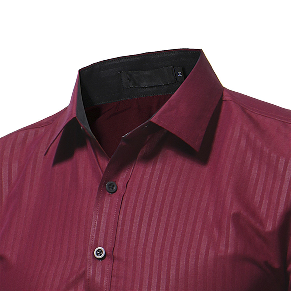 New Classic Dark Striped Embossed Men's Casual Slim Long-Sleeved Shirt