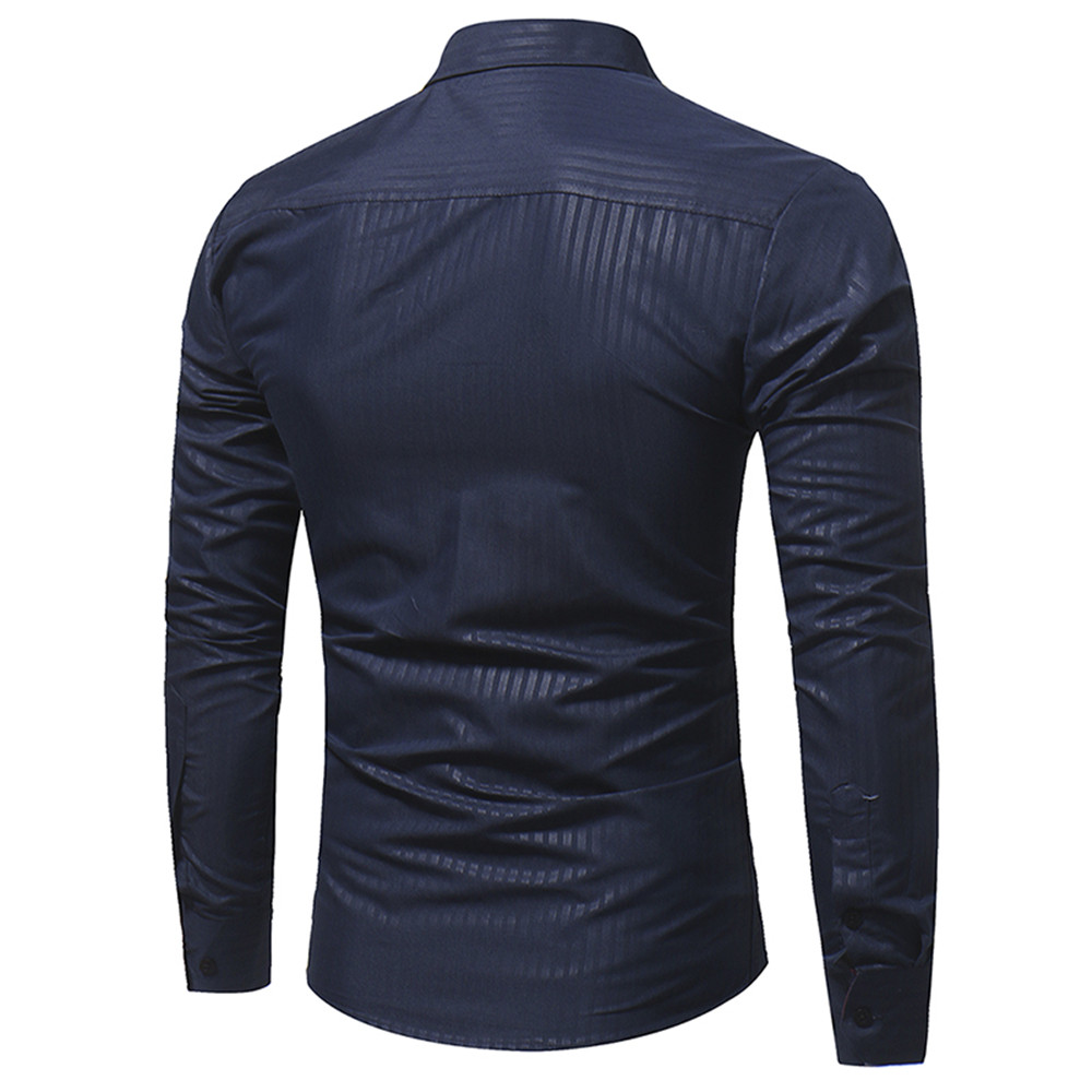 New Classic Dark Striped Embossed Men's Casual Slim Long-Sleeved Shirt