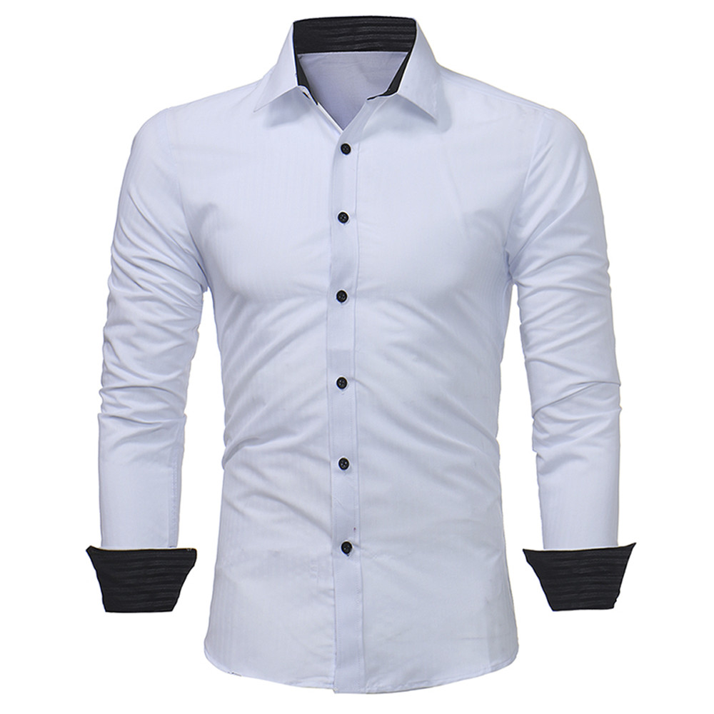 New Classic Dark Striped Embossed Men's Casual Slim Long-Sleeved Shirt