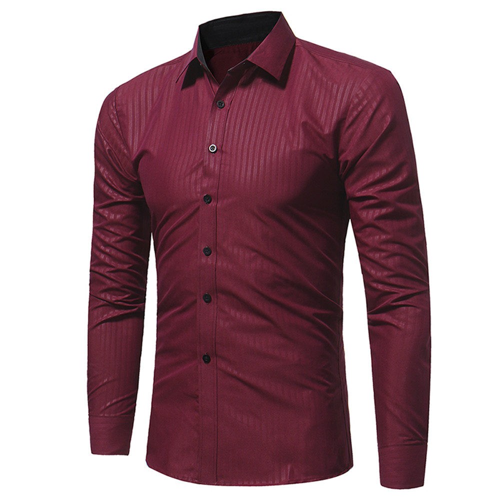 New Classic Dark Striped Embossed Men's Casual Slim Long-Sleeved Shirt