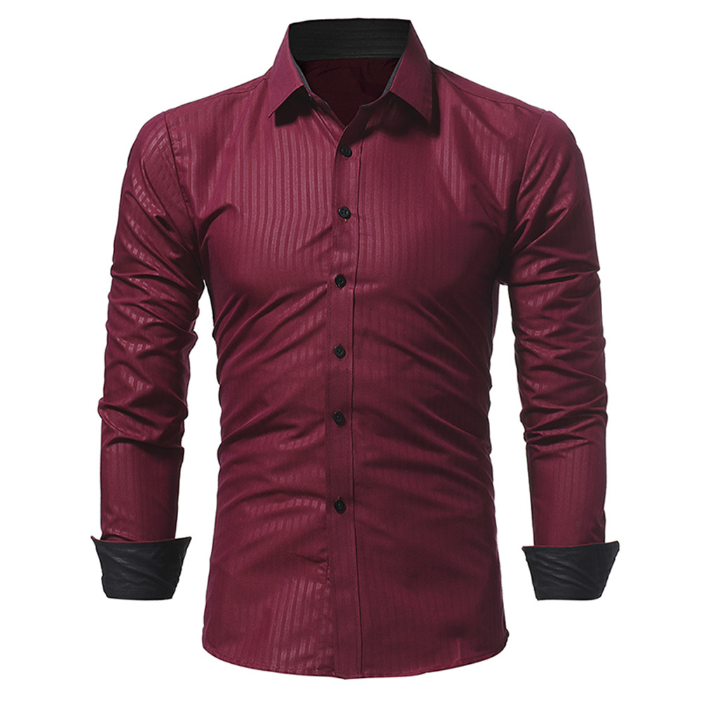 New Classic Dark Striped Embossed Men's Casual Slim Long-Sleeved Shirt