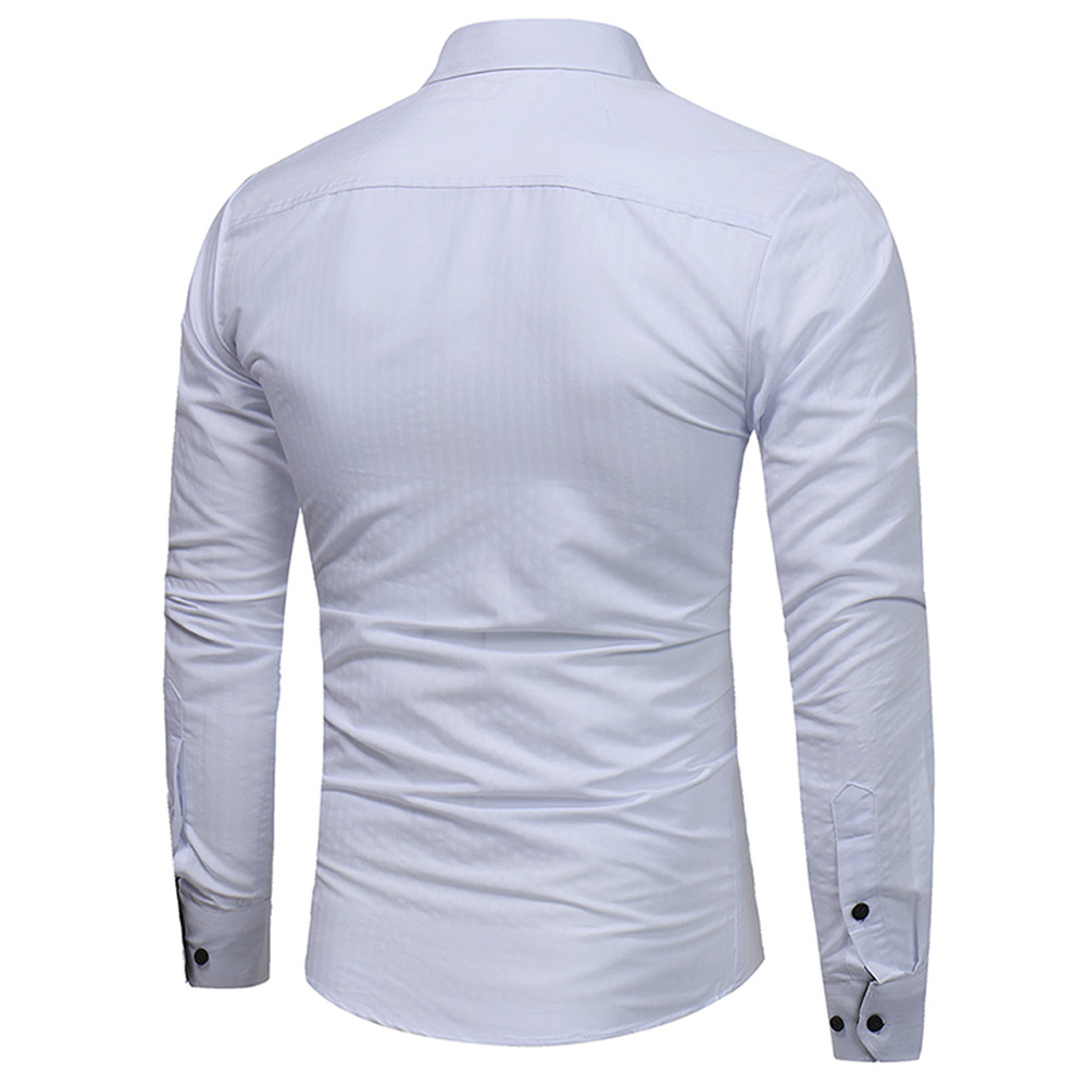 New Classic Dark Striped Embossed Men's Casual Slim Long-Sleeved Shirt