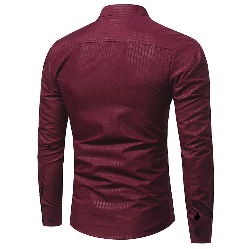 New Classic Dark Striped Embossed Men's Casual Slim Long-Sleeved Shirt