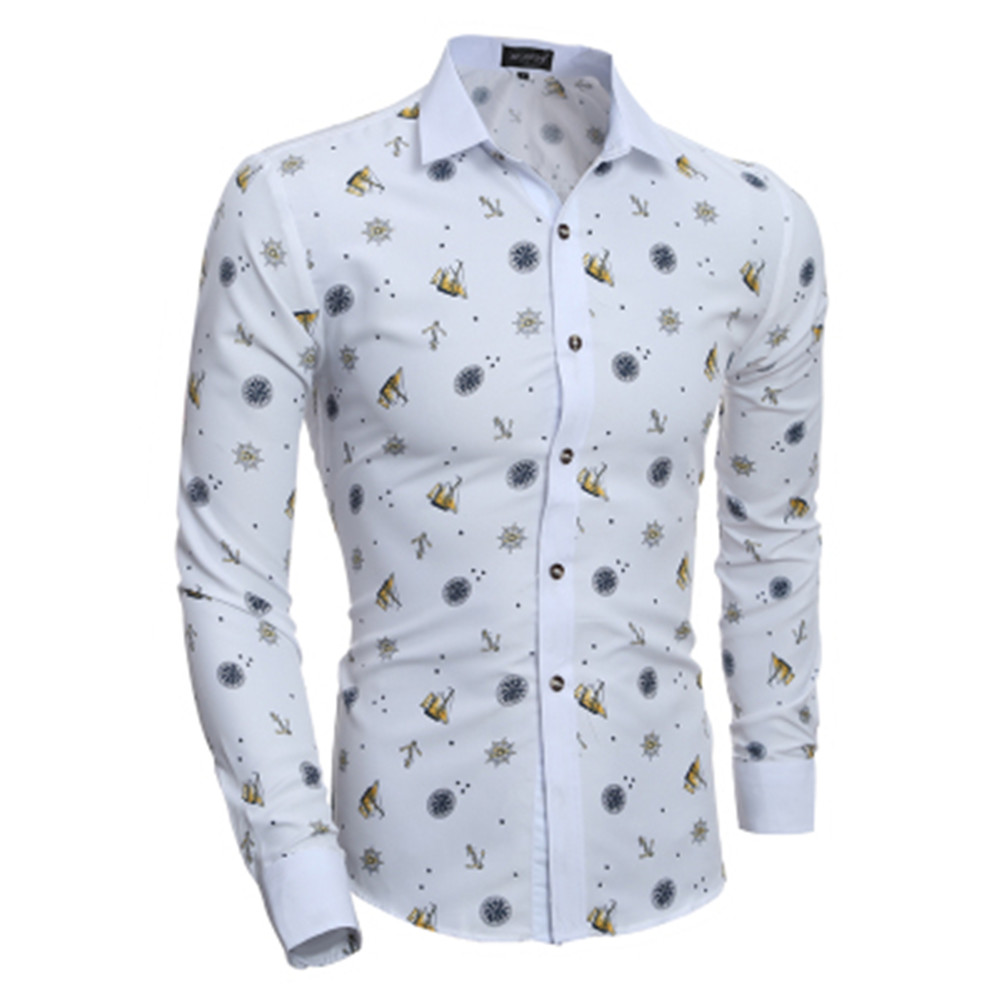 New Fashion Print Casual Slim Men's Long Sleeve Shirt