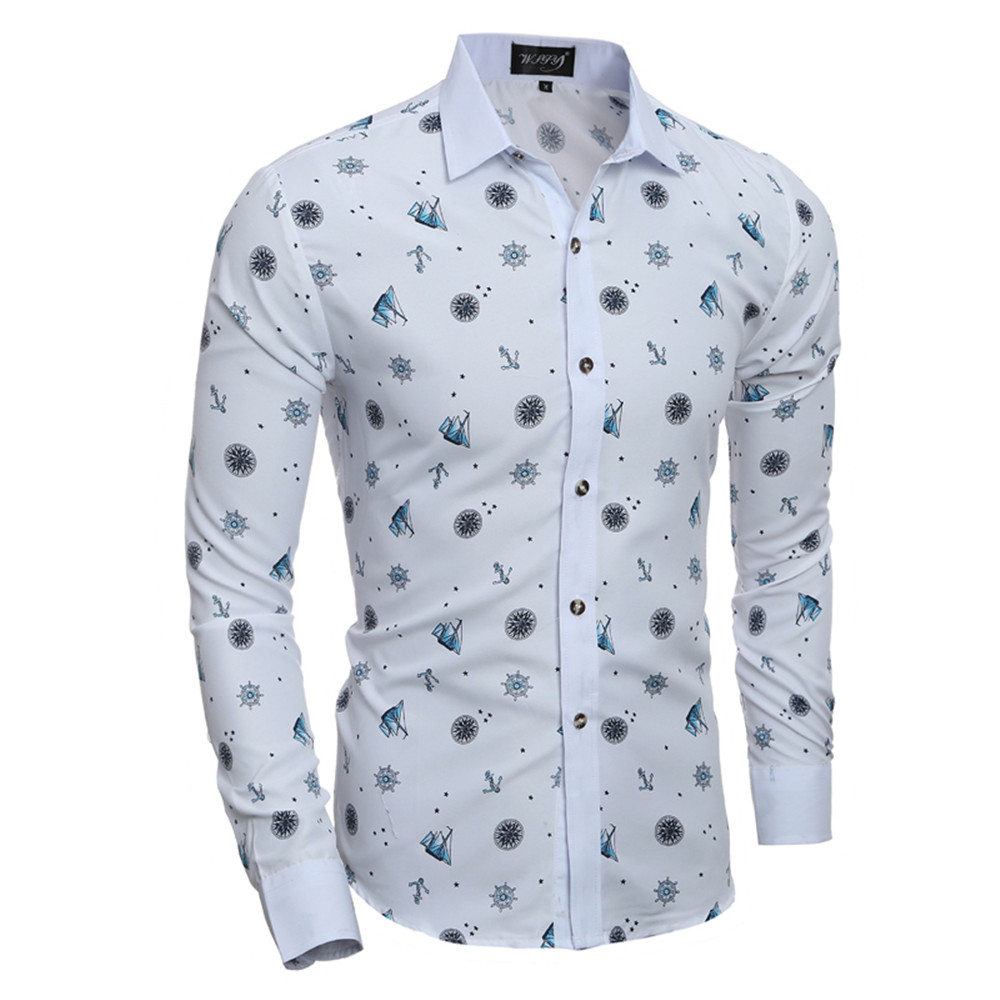 New Fashion Print Casual Slim Men's Long Sleeve Shirt