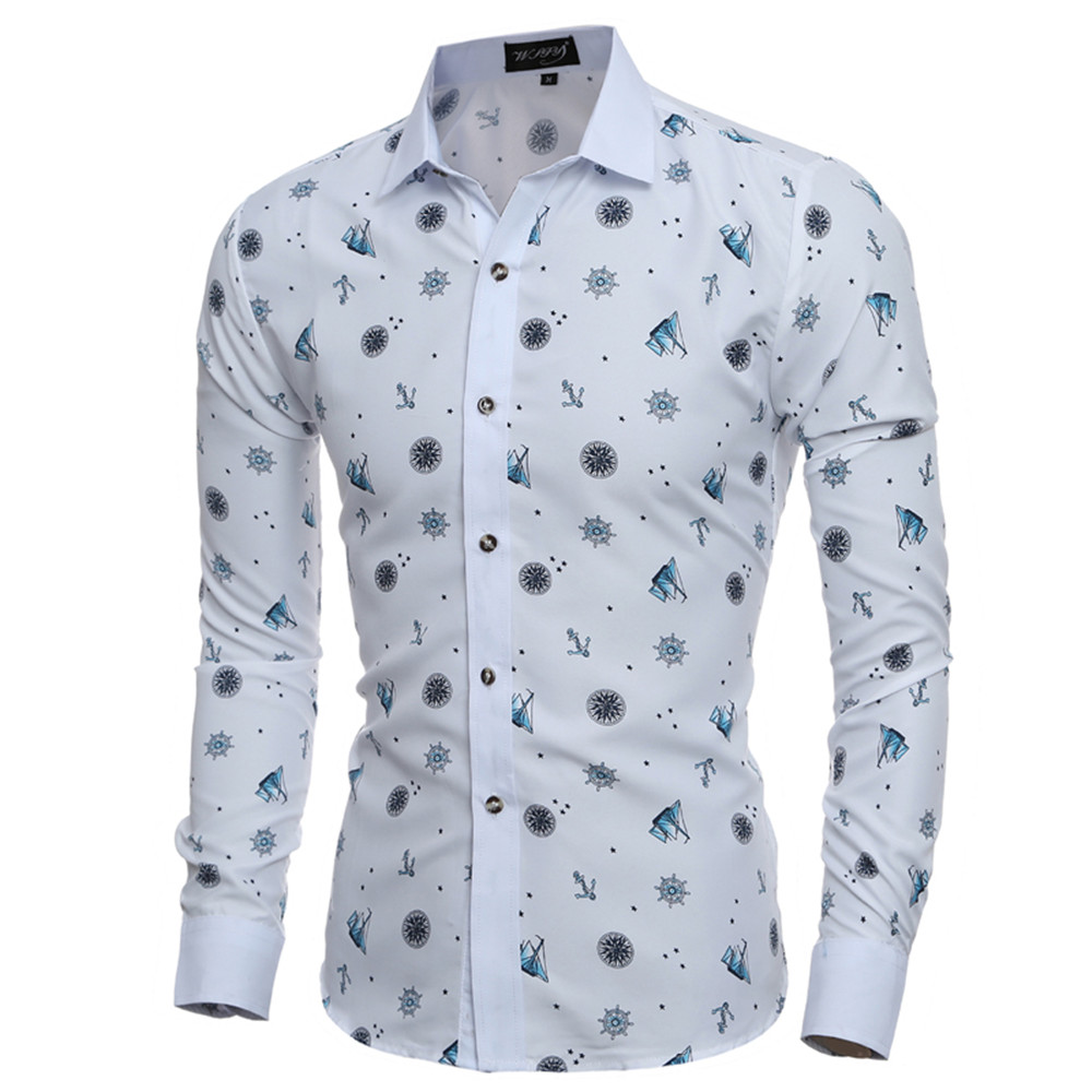 New Fashion Print Casual Slim Men's Long Sleeve Shirt