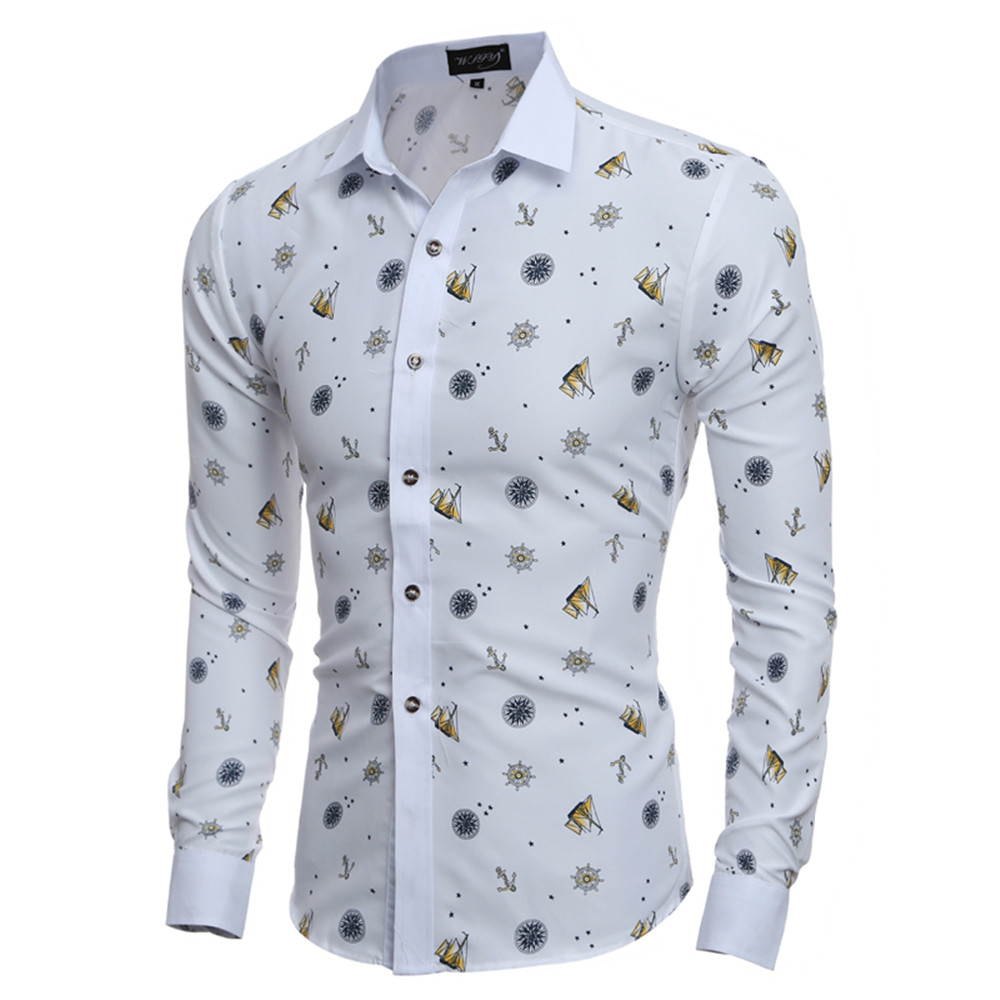 New Fashion Print Casual Slim Men's Long Sleeve Shirt