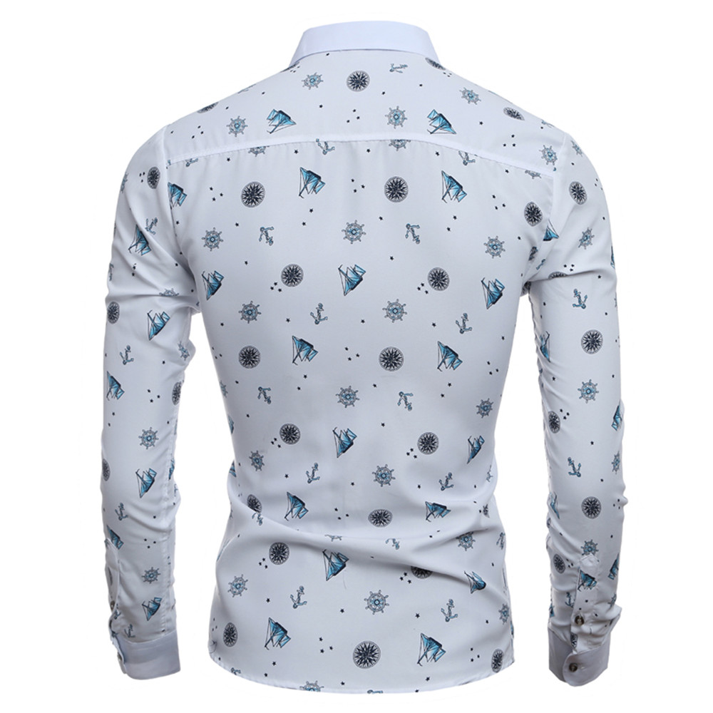 New Fashion Print Casual Slim Men's Long Sleeve Shirt