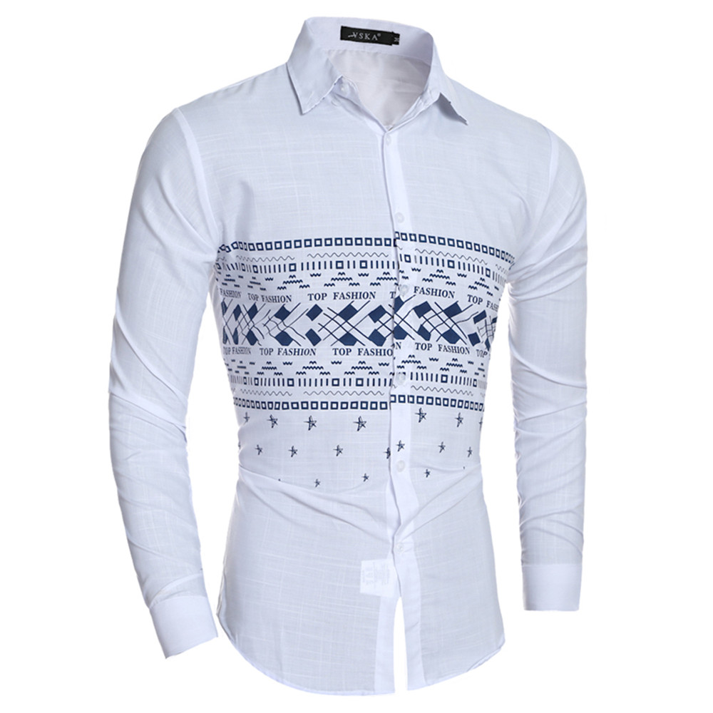 New Fashion Mosaic Printed Men's Casual Slim Long-Sleeved Shirt