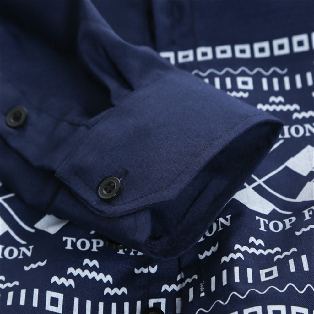 New Fashion Mosaic Printed Men's Casual Slim Long-Sleeved Shirt