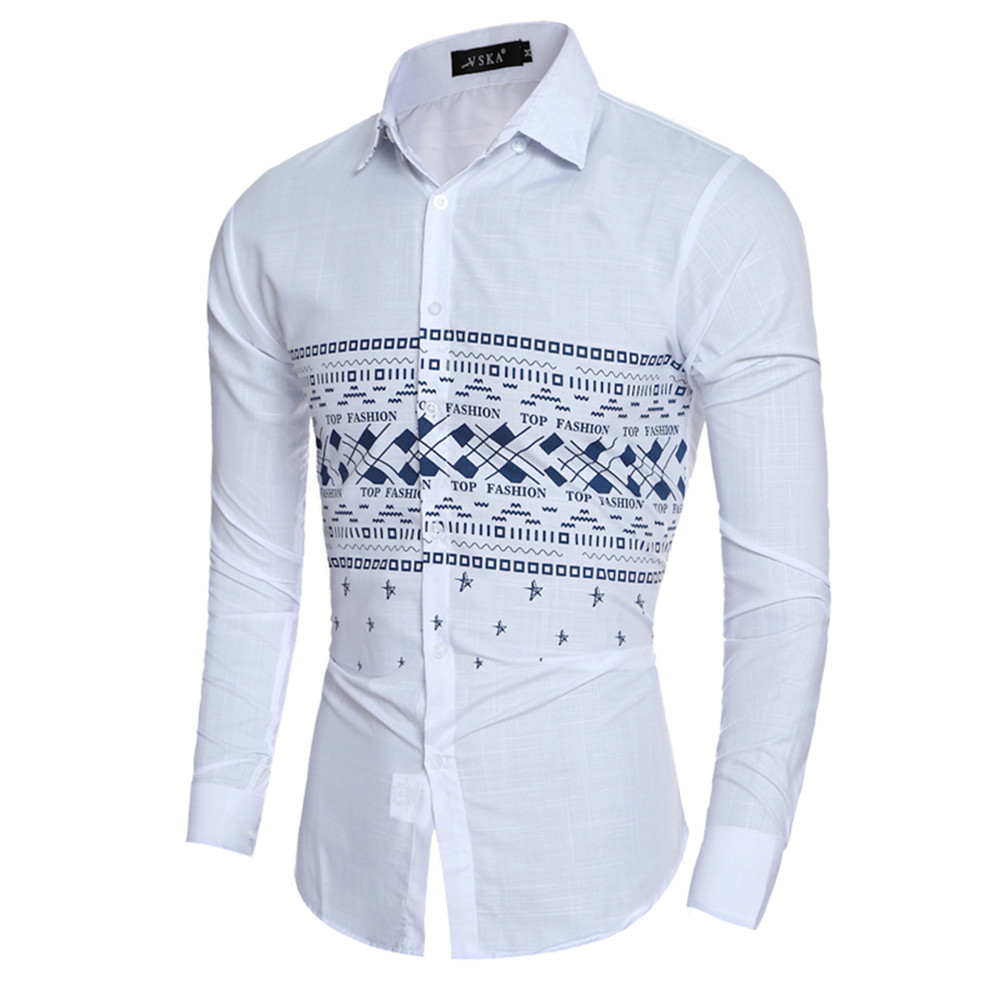 New Fashion Mosaic Printed Men's Casual Slim Long-Sleeved Shirt