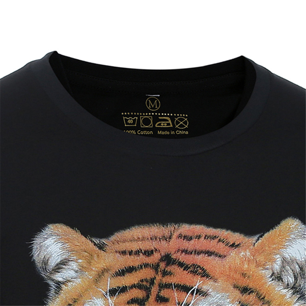 Summer 3D Character Tiger Head Print Men's Casual Round Neck T-Shirt