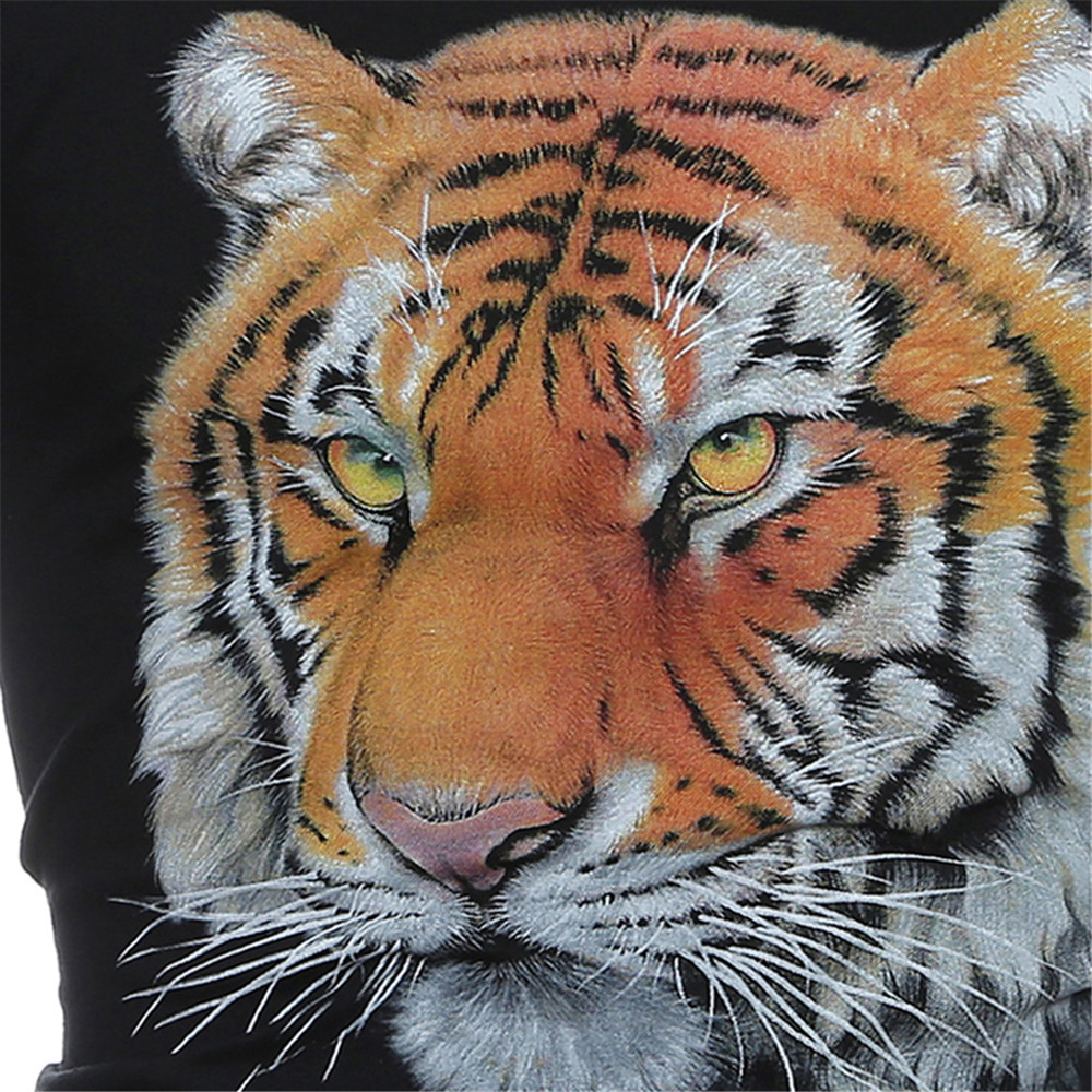 Summer 3D Character Tiger Head Print Men's Casual Round Neck T-Shirt