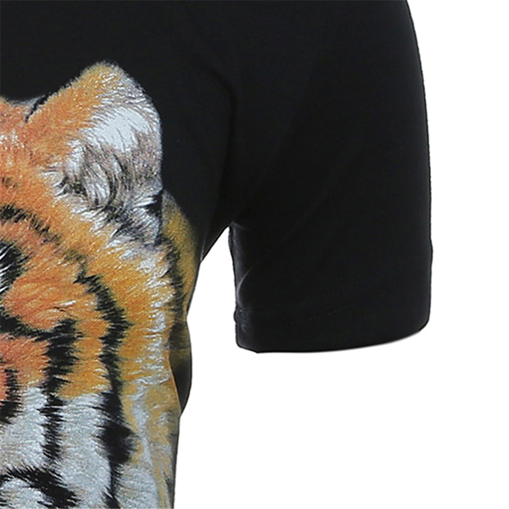 Summer 3D Character Tiger Head Print Men's Casual Round Neck T-Shirt