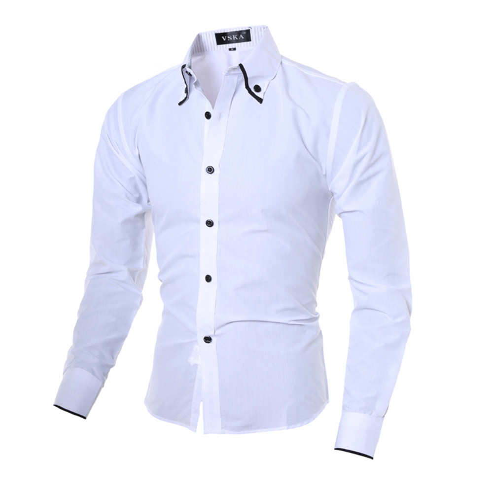 Fashion Edging Striped Lining Men's Slim Casual Long-Sleeved Shirt