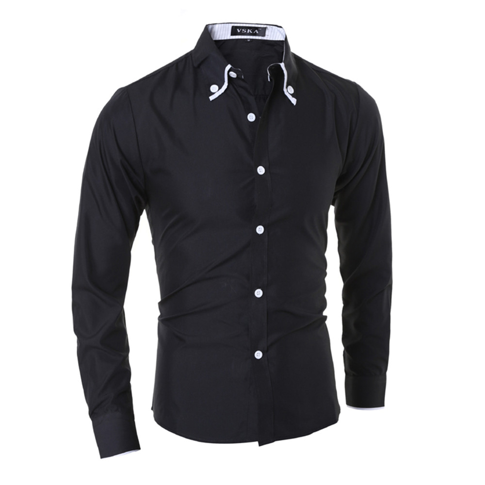 Fashion Edging Striped Lining Men's Slim Casual Long-Sleeved Shirt