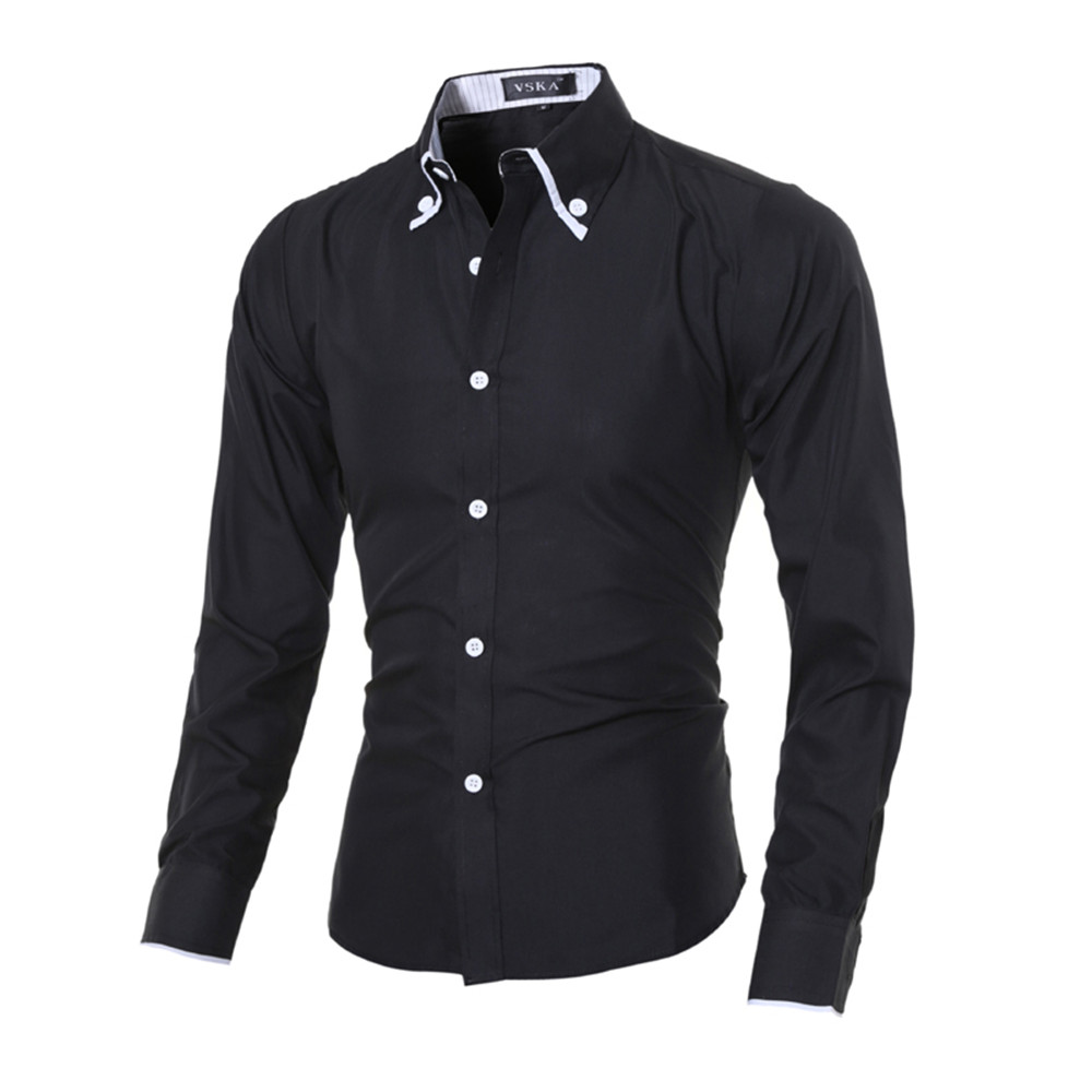 Fashion Edging Striped Lining Men's Slim Casual Long-Sleeved Shirt