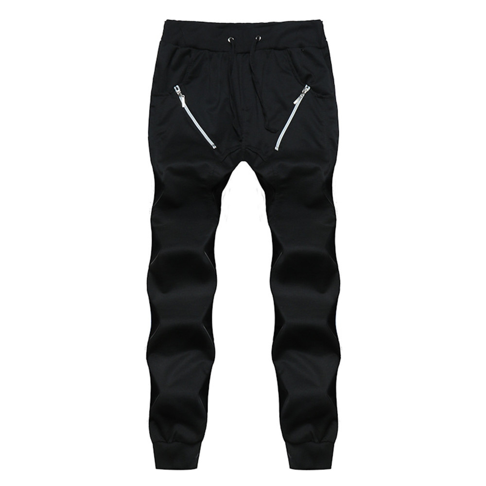 Men's Fashion Zippered Splicing Thong Elastic Pants Male Harem Casual Pants