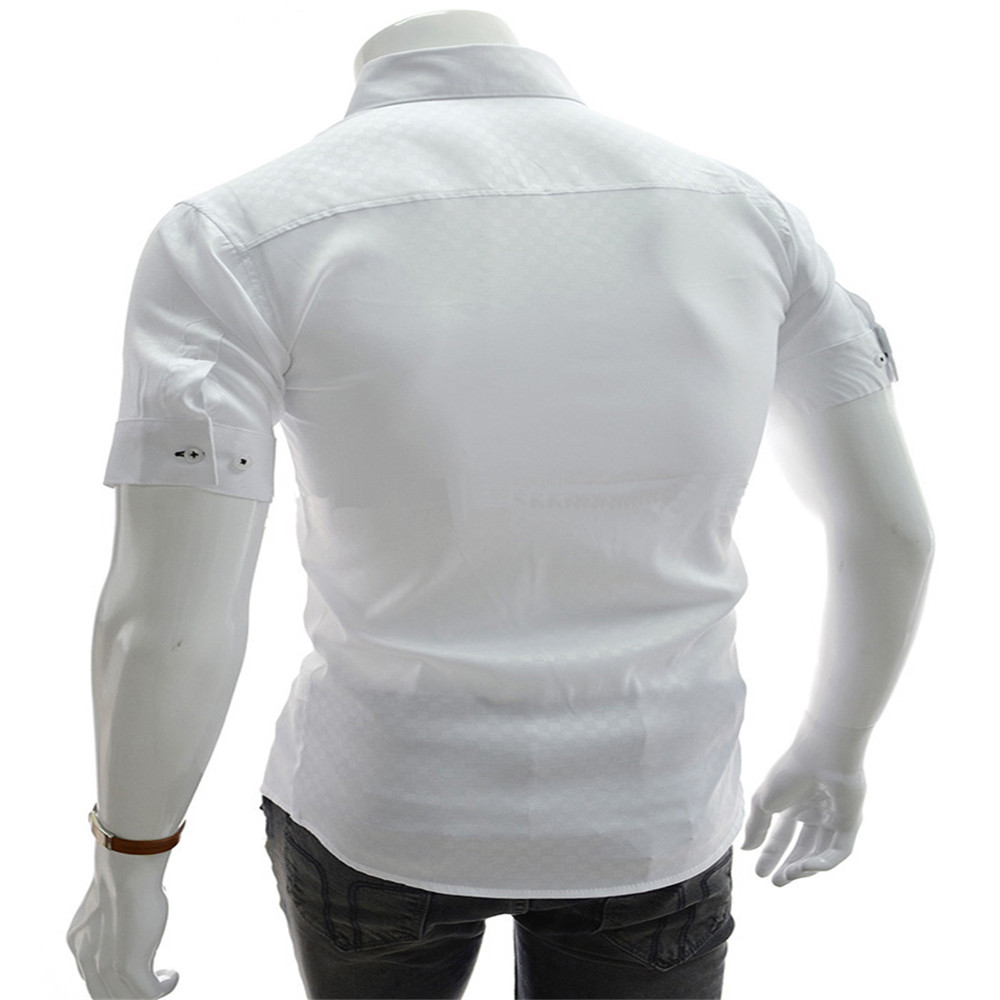 New Fashion Dark Plaid Men's Slim Short-Sleeve Shirt