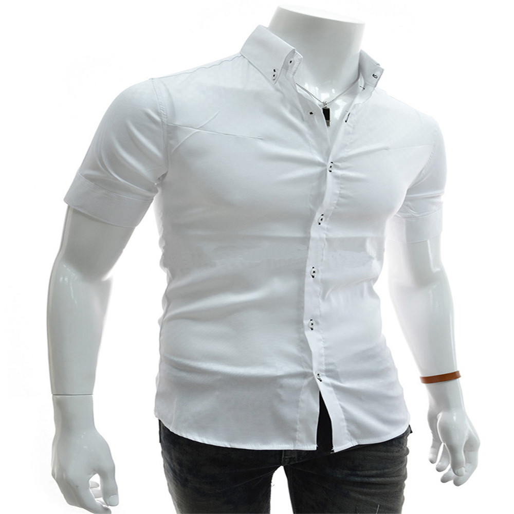 New Fashion Dark Plaid Men's Slim Short-Sleeve Shirt