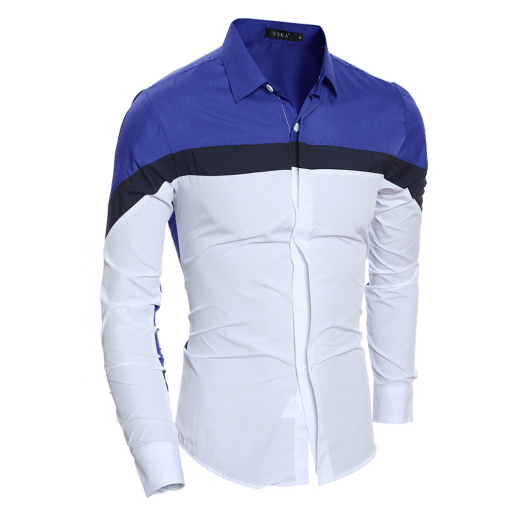 New Personality Stitching Men's Casual Slim Long-Sleeved Color Matching Shirt