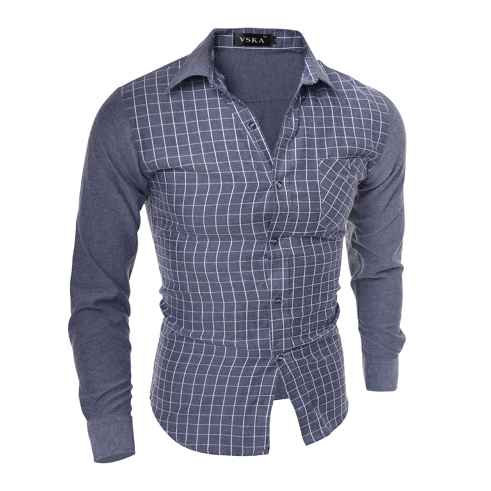 Korean Slim Plaid Hit Color Men's Long-Sleeved Shirt