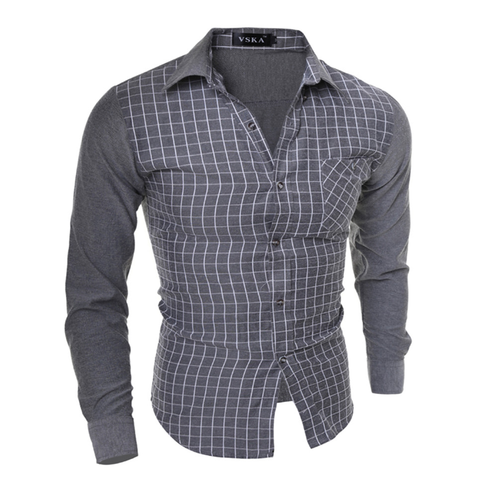 Korean Slim Plaid Hit Color Men's Long-Sleeved Shirt