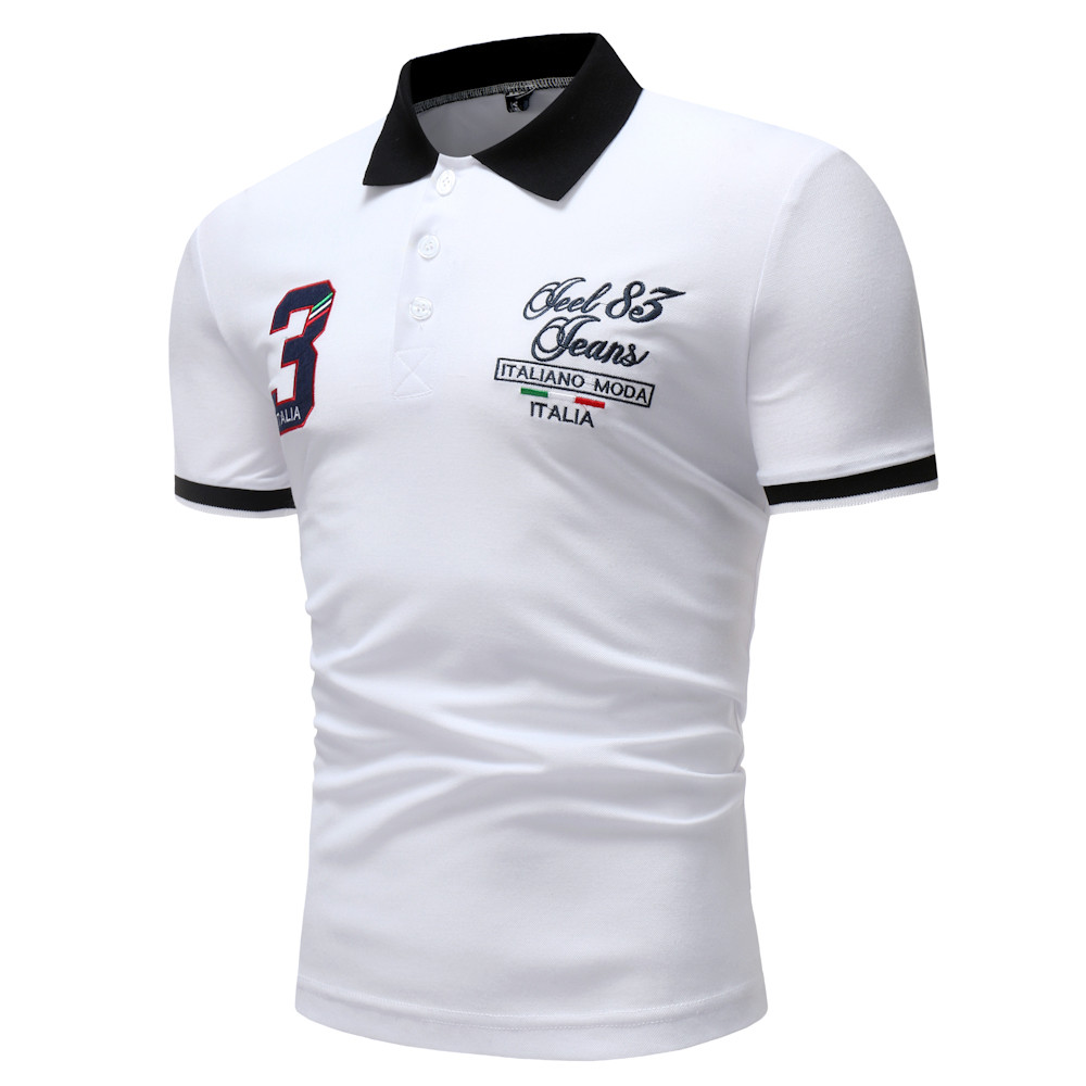 Men's Short Sleeve 3 Digital Embroidery Casual Short Sleeve POLO Shirt