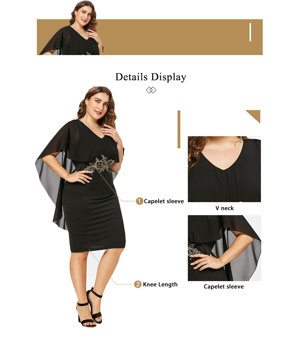 Plus Size Embroidery Capelet Dress