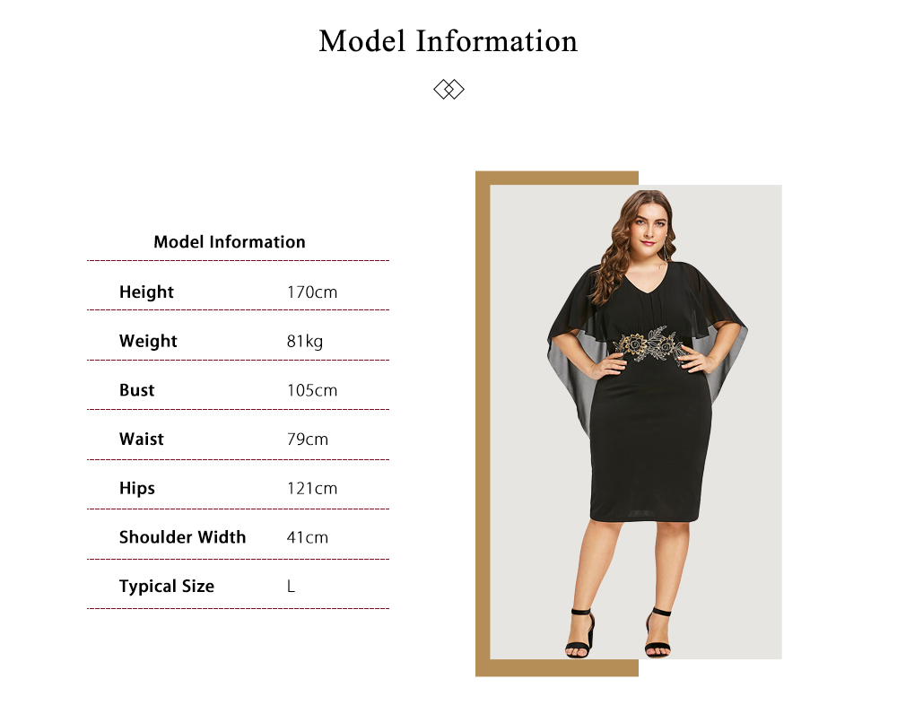 Plus Size Embroidery Capelet Dress